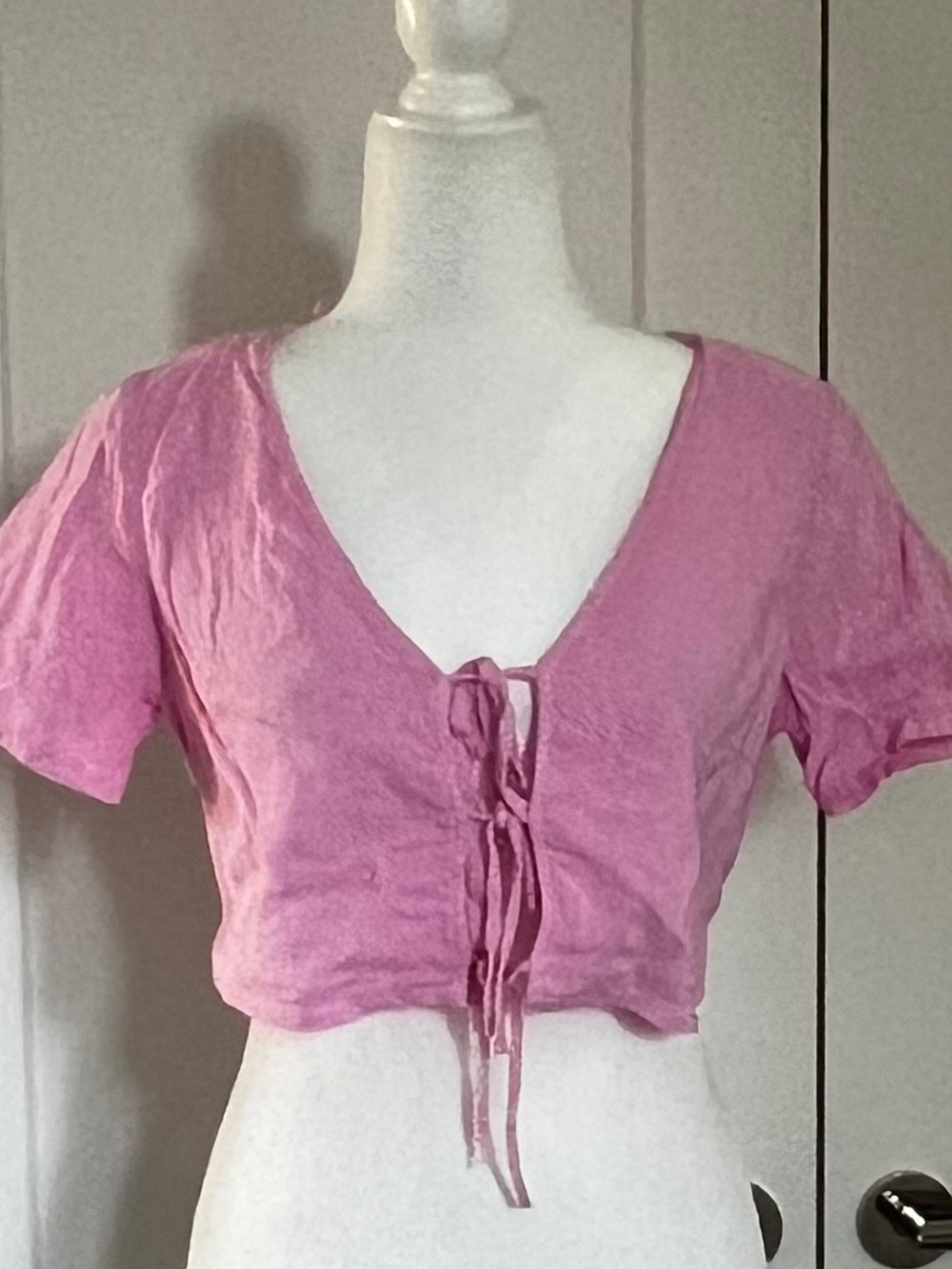 Zara Mauve Tie-Front Short Sleeve Crop Top